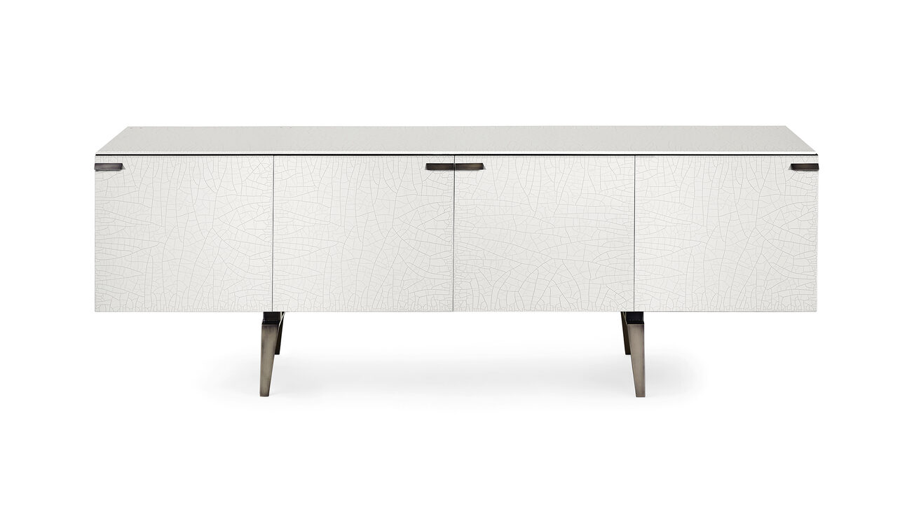Craquelé glass sideboard with a Patinated bronze lacquered metal structure